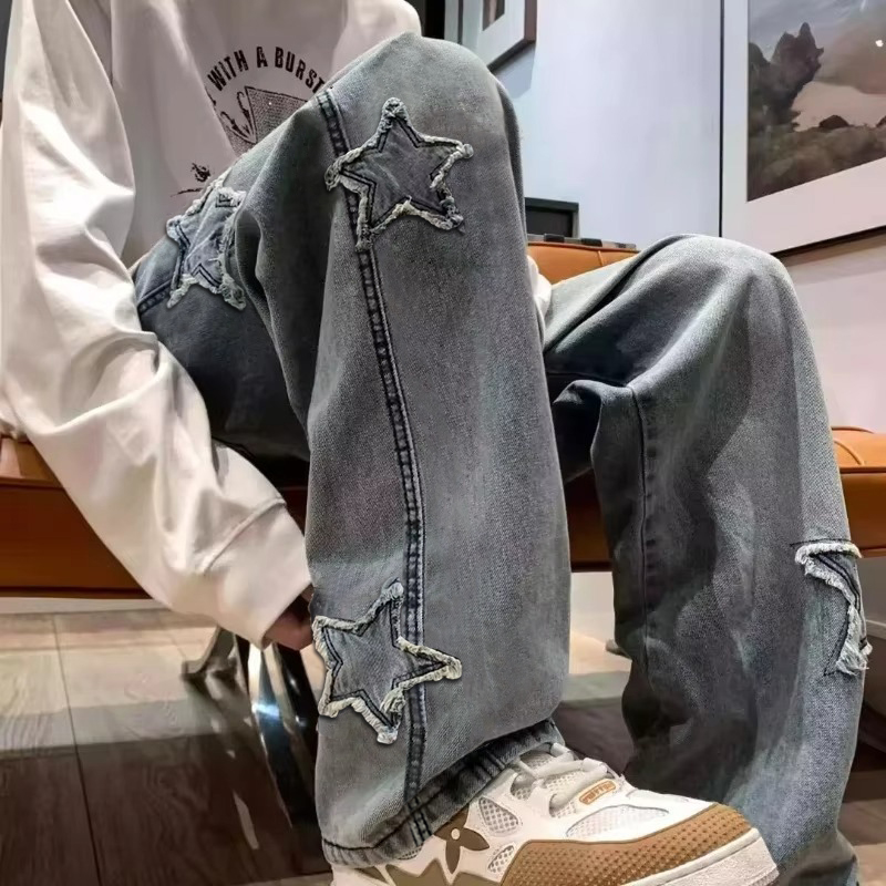 Sewing Zipper - New Men's Star Embroidered Fashion Baggy