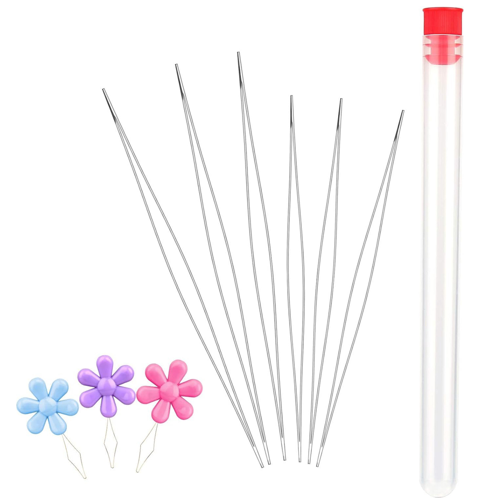 Needle Threader Tool - 6PCS Beading Needles Long Straight Beading