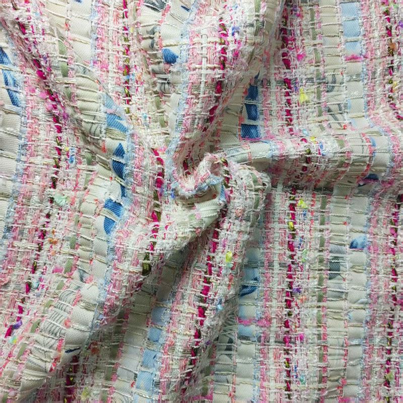Sewing Tweed - Pink and White Woven Ribbon Yarn-Dyed