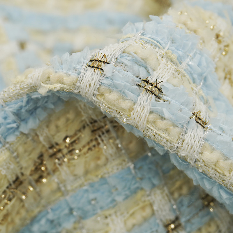 Light Blue Beige Plaid Bouclé  - Sewing Tweed ulasan dan harga