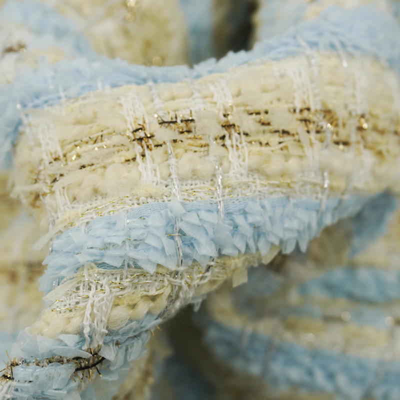 Light Blue Beige Plaid Bouclé  - Sewing Tweed ulasan dan harga