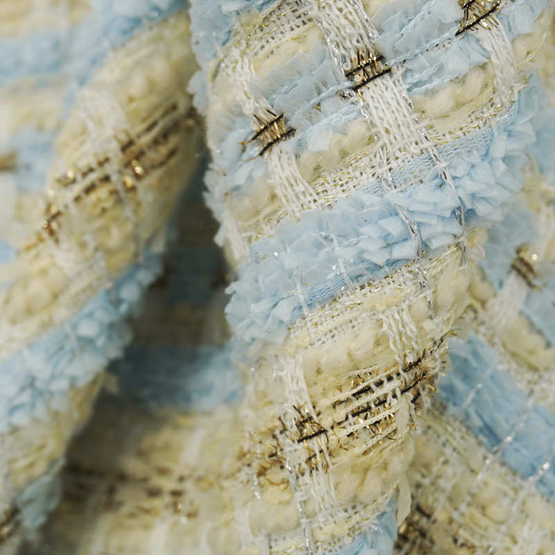 Light Blue Beige Plaid Bouclé  - Sewing Tweed ulasan dan harga