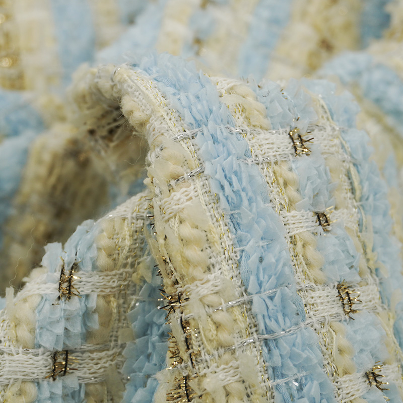 Light Blue Beige Plaid Bouclé  - Sewing Tweed ulasan dan harga