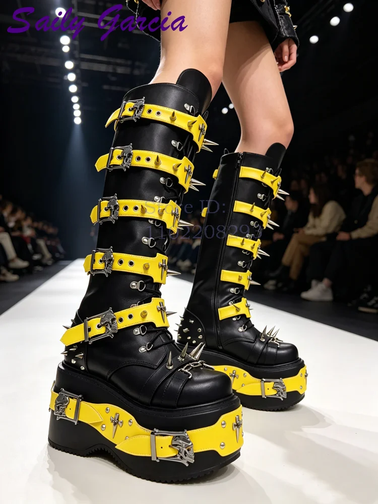 Skull Rivet Punk Knee-high Boo - Sewing Zipper ulasan dan harga