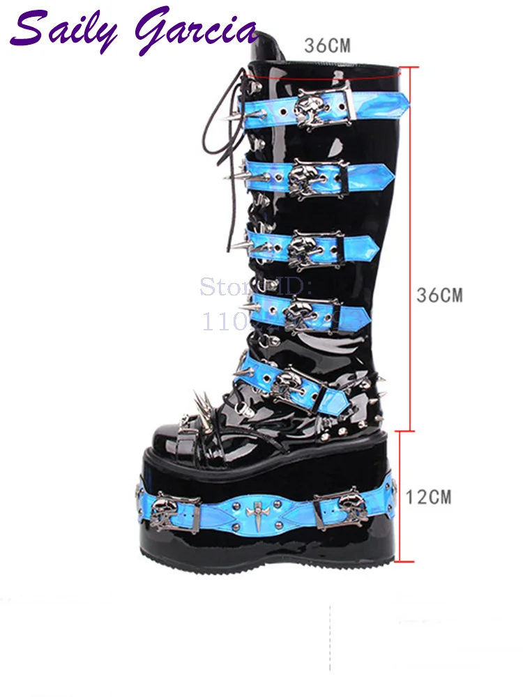 Skull Rivet Punk Knee-high Boo - Sewing Zipper ulasan dan harga