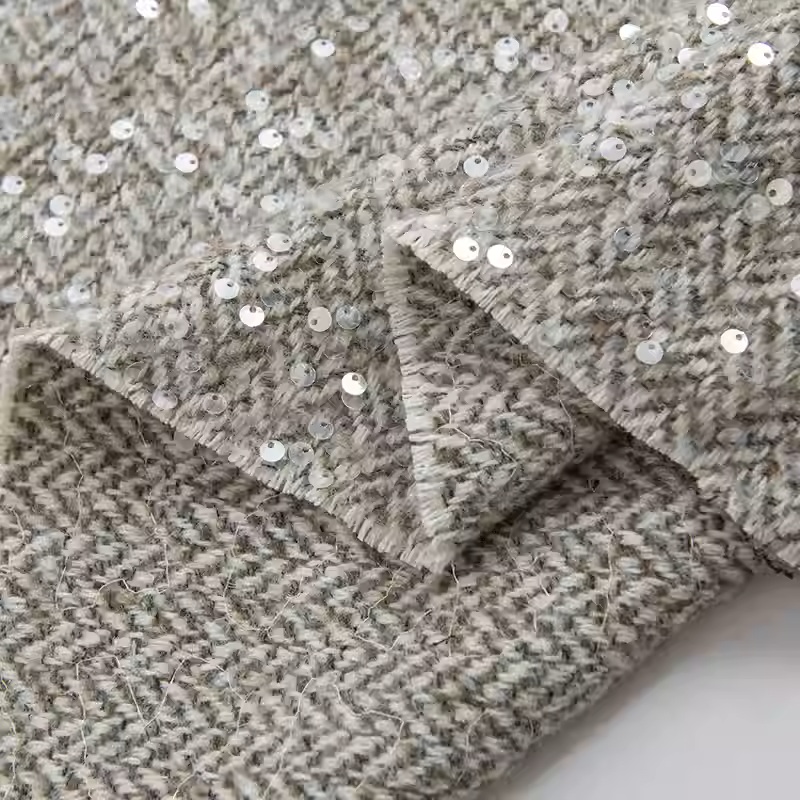 Light Grey With Sequin Yarn-Dy - Sewing Tweed ulasan dan harga