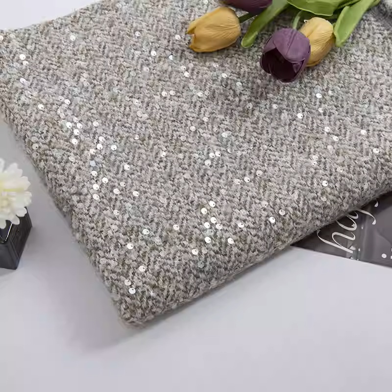 Light Grey With Sequin Yarn-Dy - Sewing Tweed ulasan dan harga